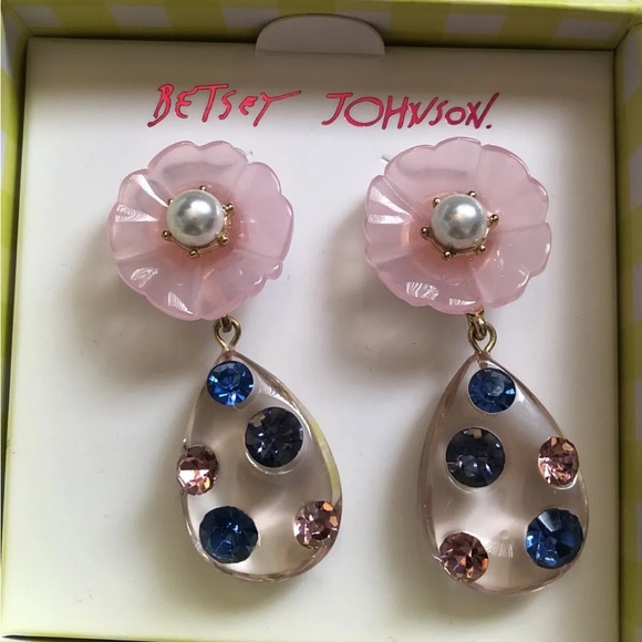 Betsey Johnson Enchanted Garden Flower & Teardrop Drop Earrings Crystal NIB - Picture 7 of 10